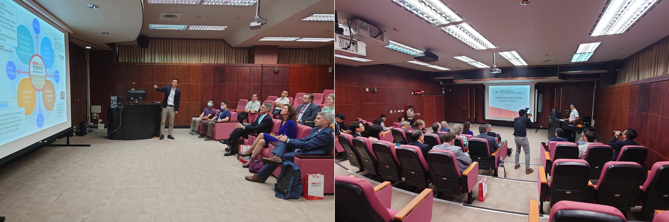 Team leader Lee Boyi (left photo) discussed the achievements of Taiwan’s cybersecurity talent training; team leader Wang Yutai (right photo) introduced the biomedical data service platform Team leader Lee Boyi (left photo) discussed the achievements of Taiwan’s cybersecurity talent training; team leader Wang Yutai (right photo) introduced the biomedical data service platform