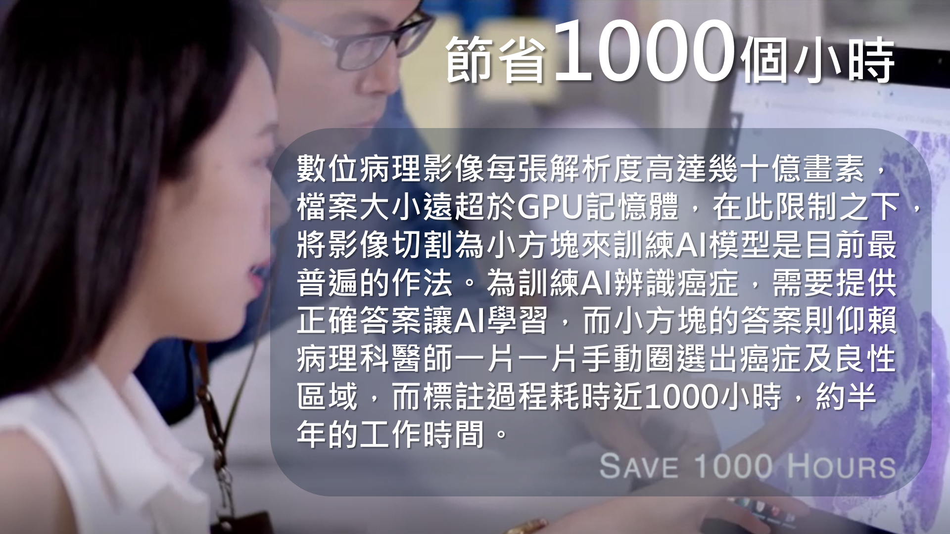 小知識(4)-節省1000個小時:數位病理影像每張解析度高達幾十億畫素,檔案大小遠超過GPU記憶體,在此限制下,將影像切割為小方塊來訓練AI模型是目前最普遍的作法