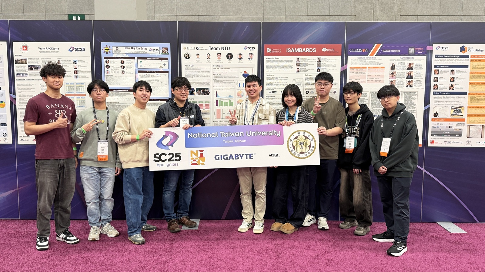 The NTU team held up a sign thanking their sponsors. The NTU team held up a sign thanking their sponsors.